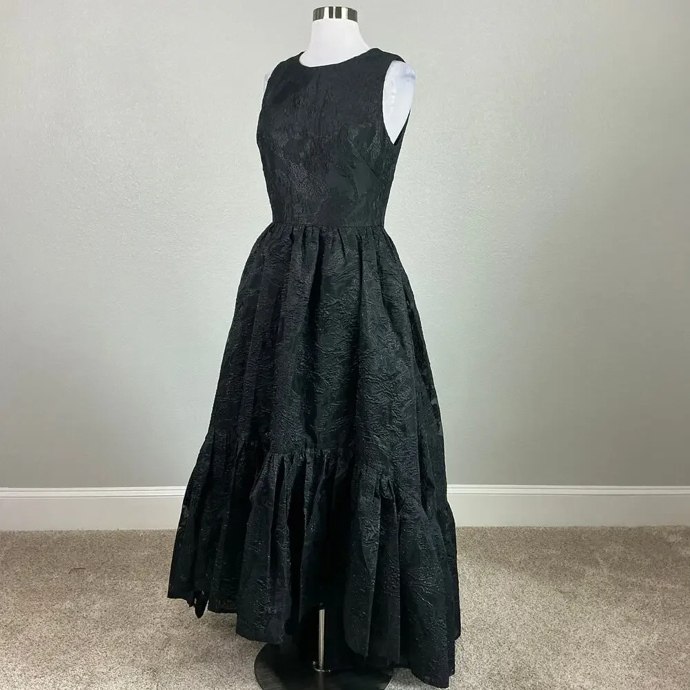 Mac Duggal 20714 High Low A-Line Evening Gown Metallic Black Size 6 Formal Dress - Picture 5 of 12